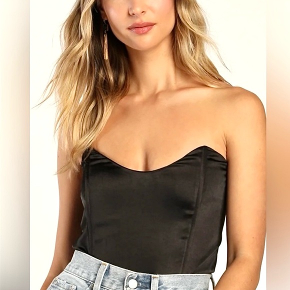 Lulus Other - Lulus Women’s Strapless Black Bodysuit Plunge Neckline Corset Size Small NWT